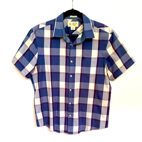 Original Penguin Navy, Plum and White Plaid Button Down Shirt - Picture 1 of 6
